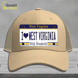 I Love West Virginia Novelty License Plate Hat Mesh / Khaki