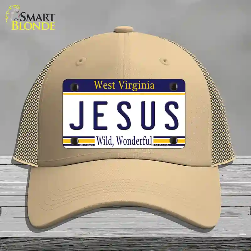 Jesus West Virginia Novelty License Plate Hat Mesh / Khaki