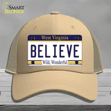 Believe West Virginia Novelty License Plate Hat Mesh / Khaki