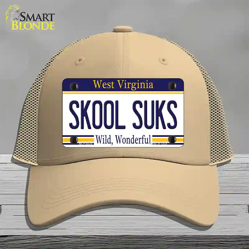 Skool Suks West Virginia Novelty License Plate Hat Mesh / Khaki