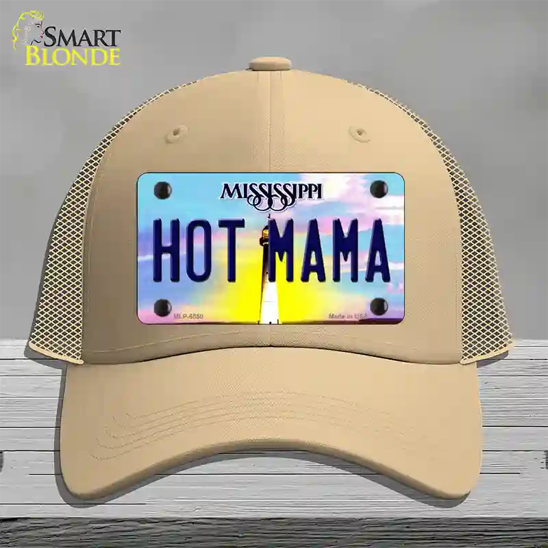 Hot Mama Mississippi Novelty License Plate Hat Mesh / Khaki