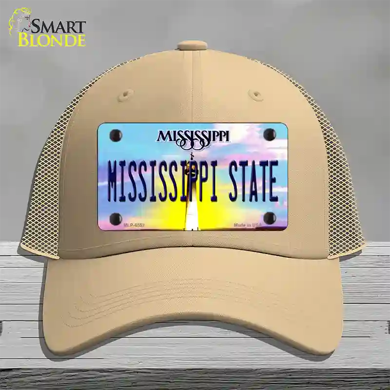 Mississippi State Novelty License Plate Hat Mesh / Khaki