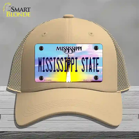 Mississippi State Novelty License Plate Hat Mesh / Khaki