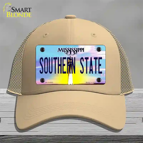 Southern State Mississippi Novelty License Plate Hat Mesh / Khaki