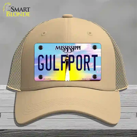 Gulfport Mississippi Novelty License Plate Hat Mesh / Khaki