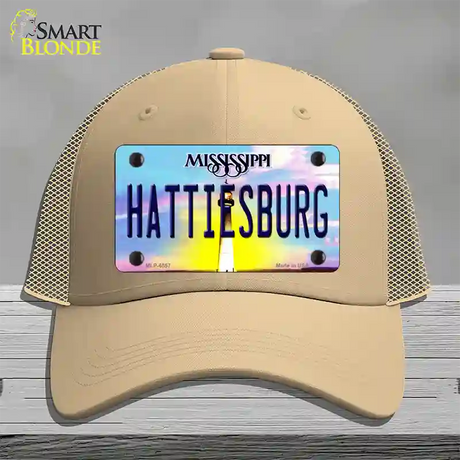 Hattiesburg Mississippi Novelty License Plate Hat Mesh / Khaki