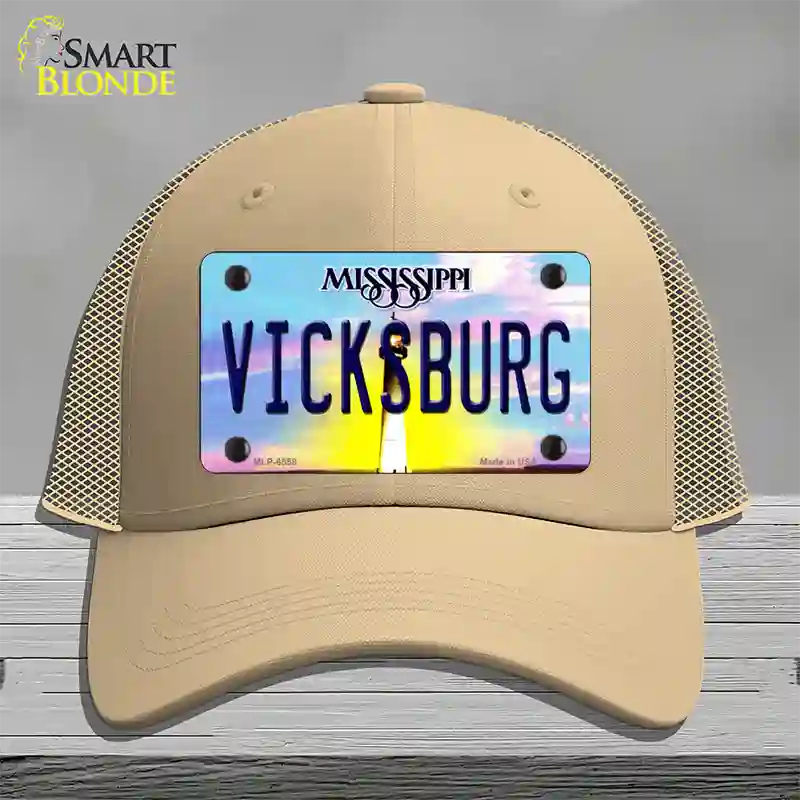 Vicksburg Mississippi Novelty License Plate Hat Mesh / Khaki