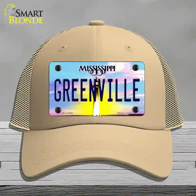 Greenville Mississippi Novelty License Plate Hat Mesh / Khaki