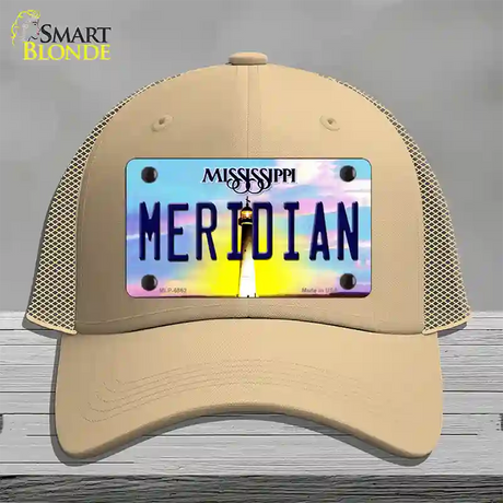 Meridian Mississippi Novelty License Plate Hat Mesh / Khaki