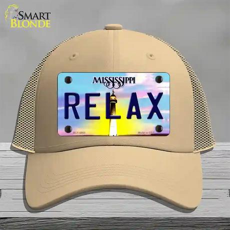 Relax Mississippi Novelty License Plate Hat Mesh / Khaki