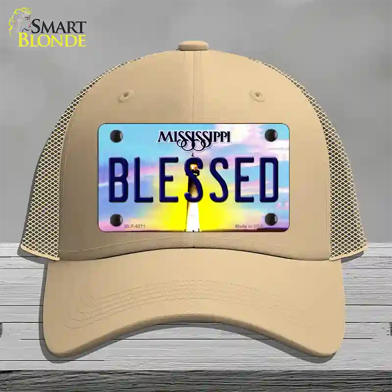 Blessed Mississippi Novelty License Plate Hat Mesh / Khaki