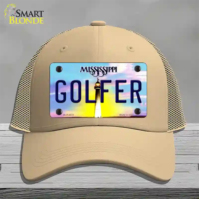 Golfer Mississippi Novelty License Plate Hat Mesh / Khaki