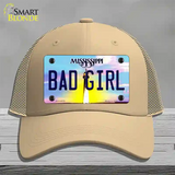 Bad Girl Mississippi Novelty License Plate Hat Mesh / Khaki