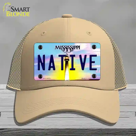 Native Mississippi Novelty License Plate Hat Mesh / Khaki