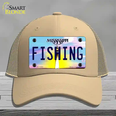 Fishing Mississippi Novelty License Plate Hat Mesh / Khaki