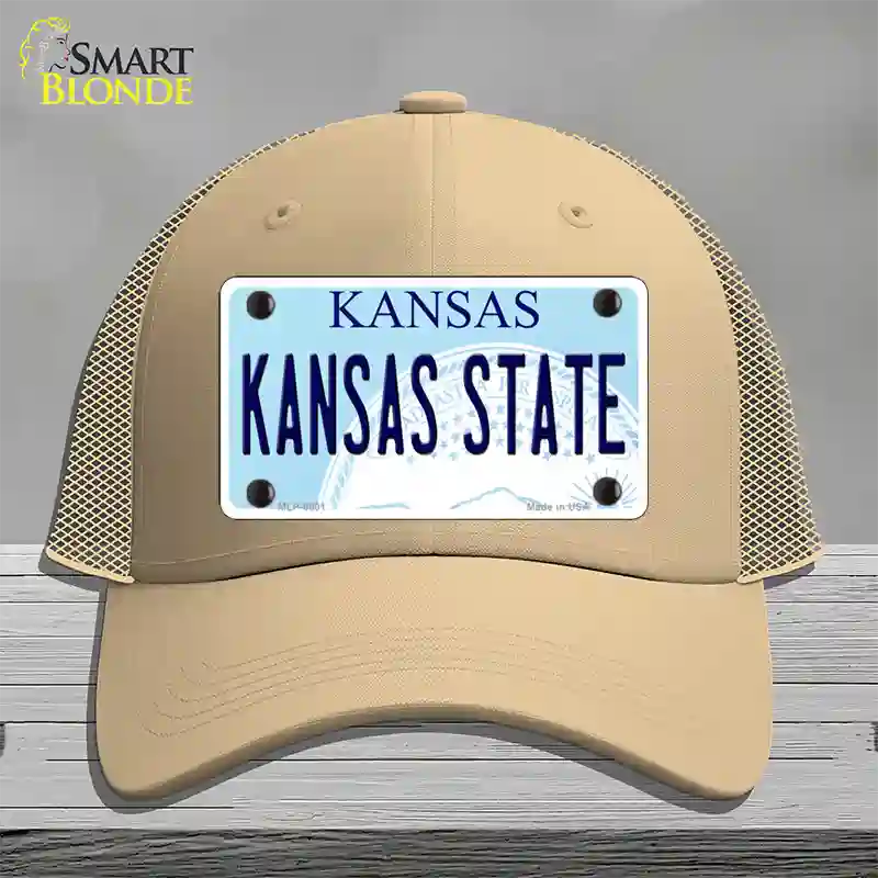 Kansas State Novelty License Plate Hat Mesh / Khaki