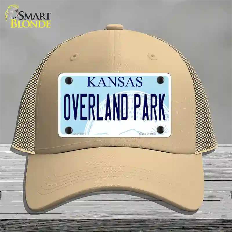 Overland Park Kansas Novelty License Plate Hat Mesh / Khaki