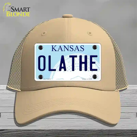 Olathe Kansas Novelty License Plate Hat Mesh / Khaki