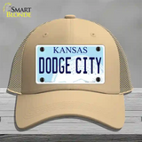 Dodge City Kansas Novelty License Plate Hat Mesh / Khaki