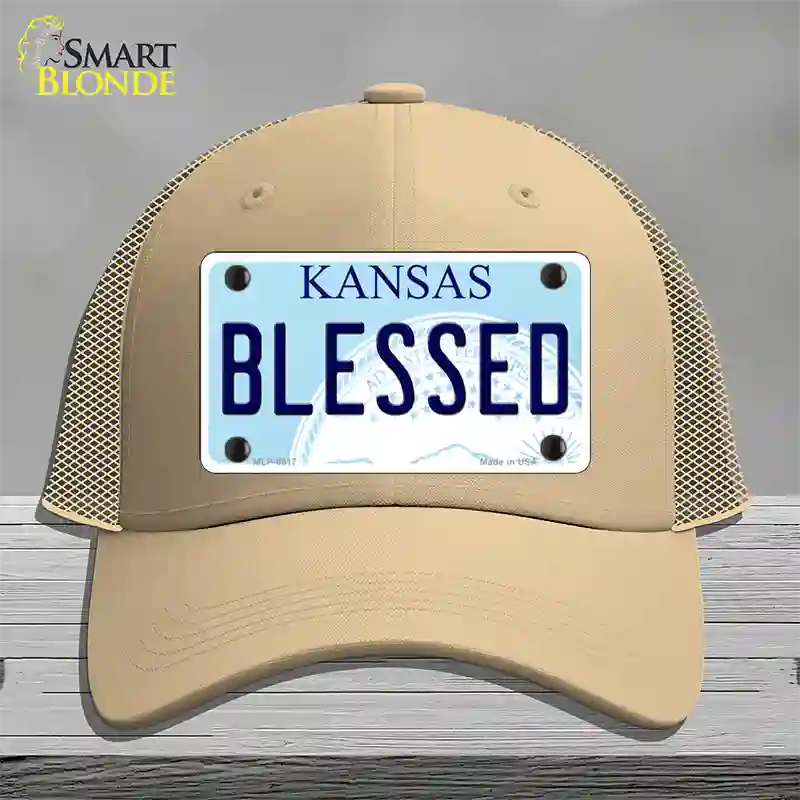 Blessed Kansas Novelty License Plate Hat Mesh / Khaki