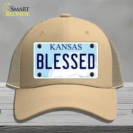 Blessed Kansas Novelty License Plate Hat Mesh / Khaki