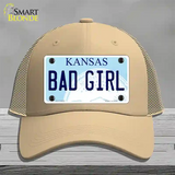 Bad Girl Kansas Novelty License Plate Hat Mesh / Khaki