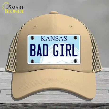 Bad Girl Kansas Novelty License Plate Hat Mesh / Khaki