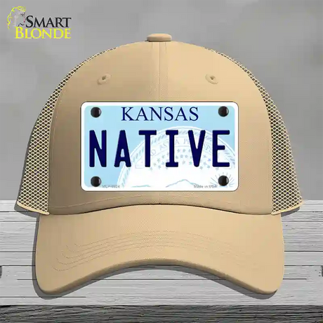 Native Kansas Novelty License Plate Hat Mesh / Khaki