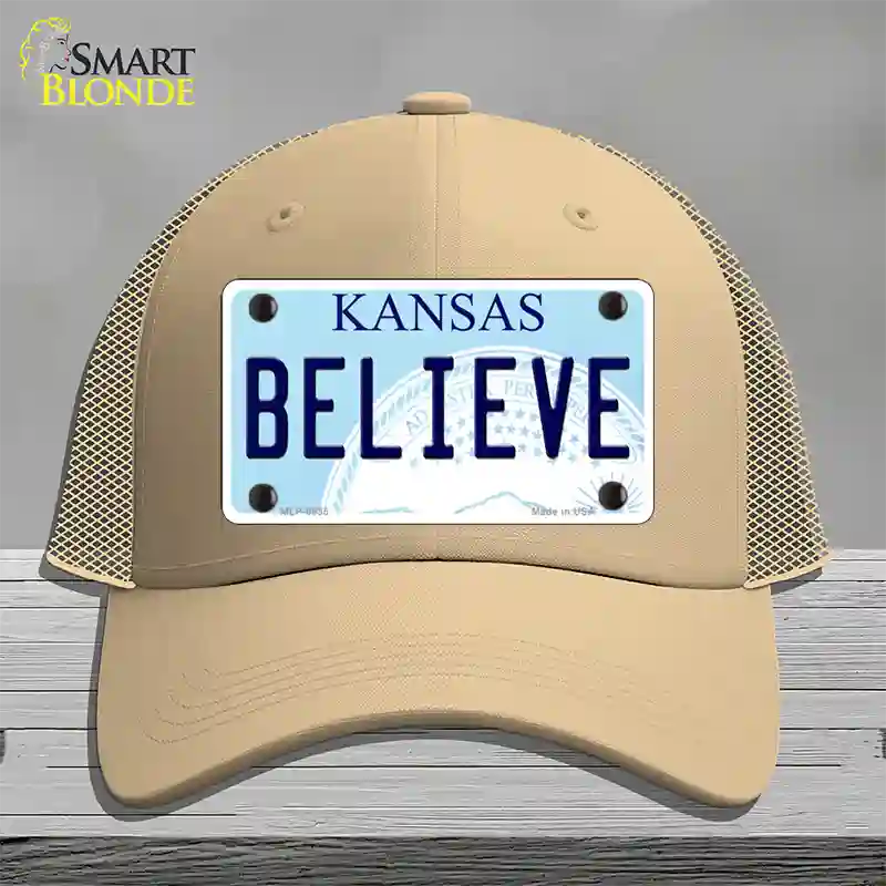 Believe Kansas Novelty License Plate Hat Mesh / Khaki