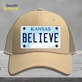 Believe Kansas Novelty License Plate Hat Mesh / Khaki