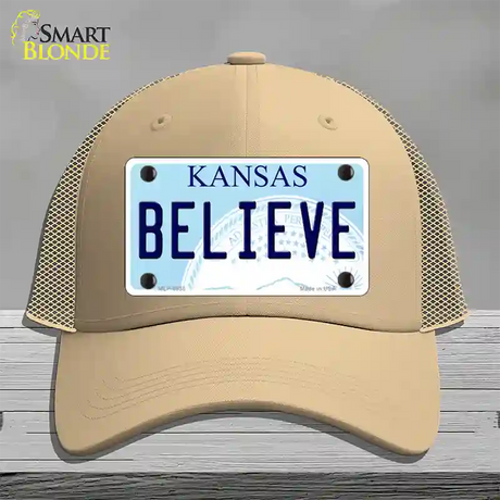 Believe Kansas Novelty License Plate Hat Mesh / Khaki