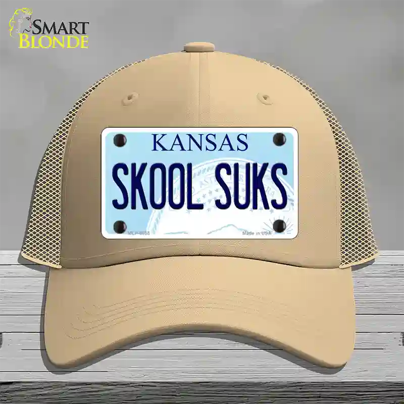 Skool Suks Kansas Novelty License Plate Hat Mesh / Khaki