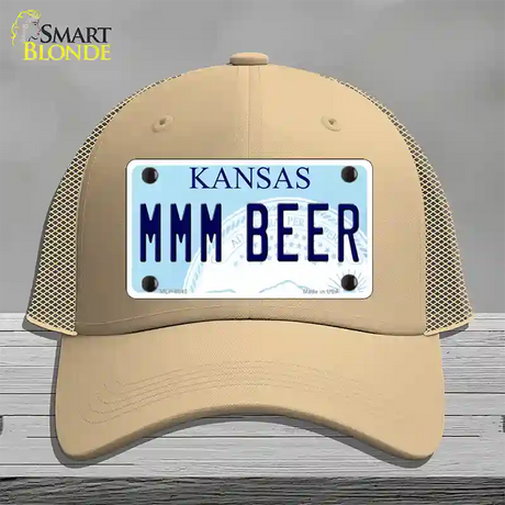 MMM Beer Kansas Novelty License Plate Hat Mesh / Khaki