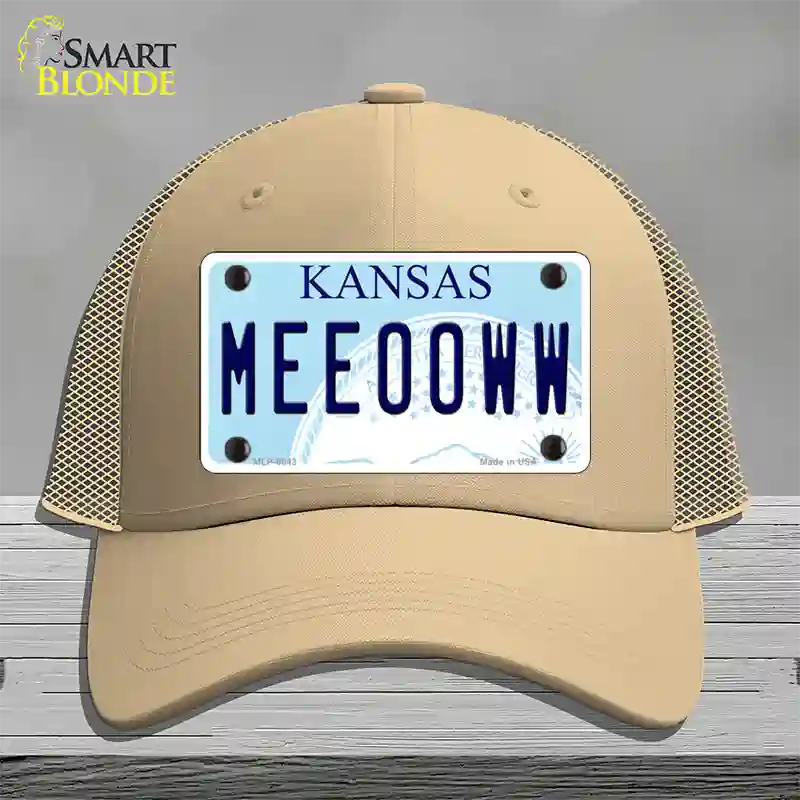 Meeooww Kansas Novelty License Plate Hat Mesh / Khaki