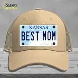 Best Mom Kansas Novelty License Plate Hat Mesh / Khaki