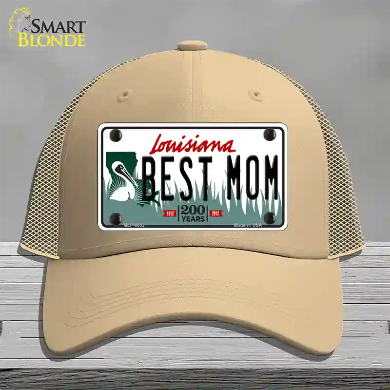 Best Mom Louisiana Novelty License Plate Hat Mesh / Khaki