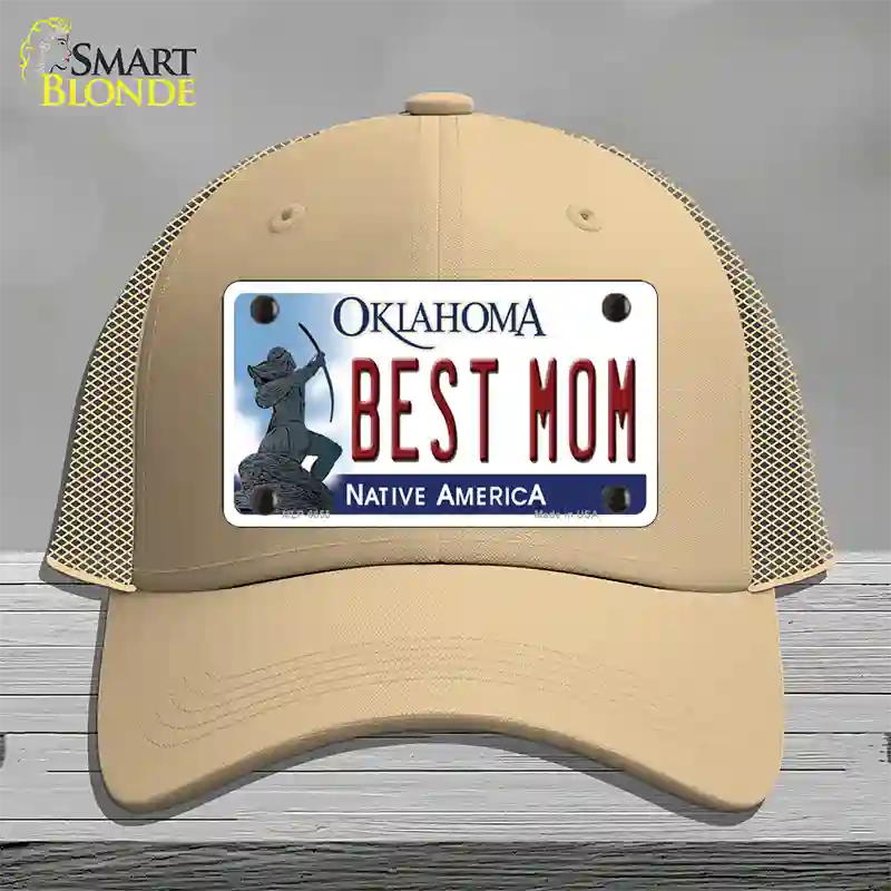 Best Mom Oklahoma Novelty License Plate Hat Mesh / Khaki