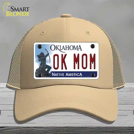 Ok Mom Oklahoma Novelty License Plate Hat Mesh / Khaki