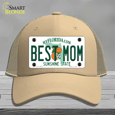 Best Mom Florida Novelty License Plate Hat Mesh / Khaki