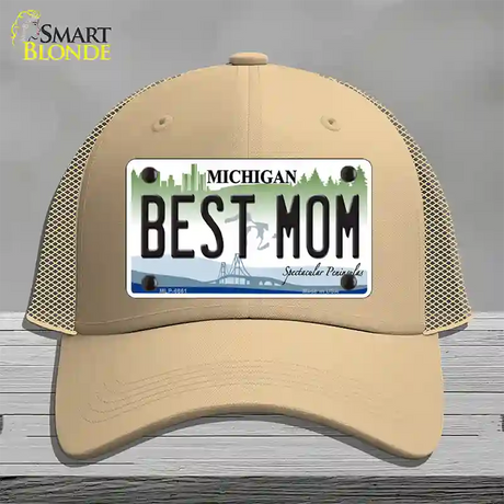 Best Mom Michigan Novelty License Plate Hat Mesh / Khaki