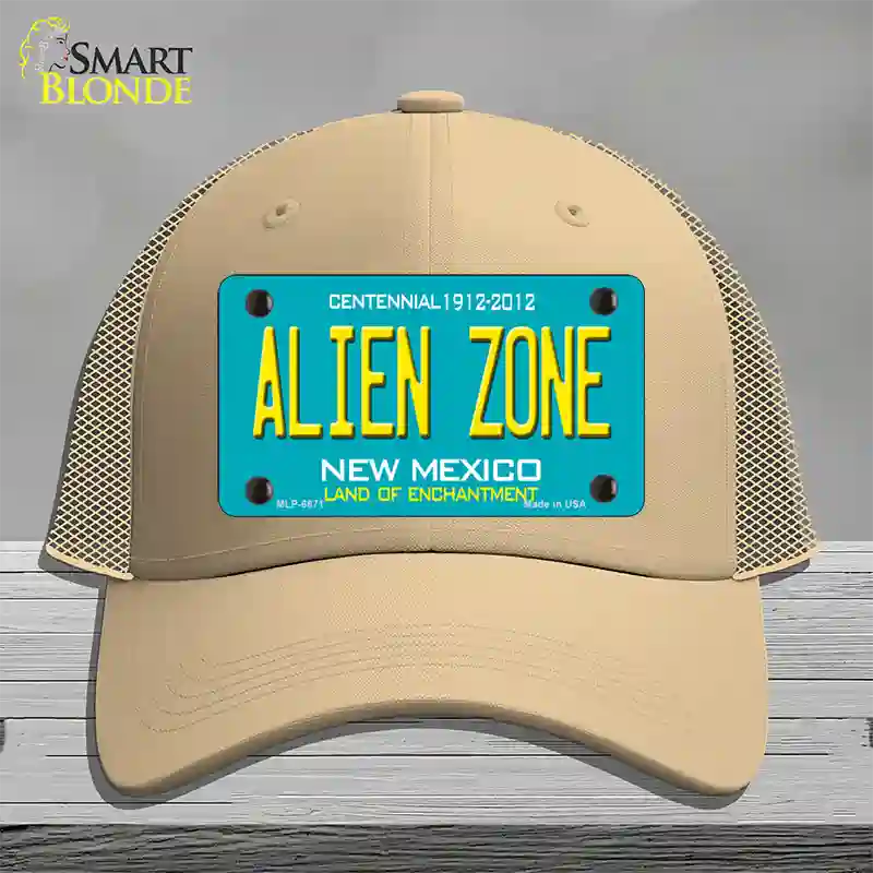 Alien Zone New Mexico State Novelty License Plate Hat Mesh / Khaki