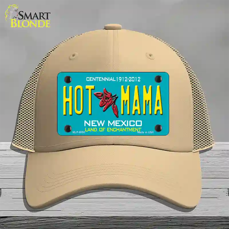 Hot Mama New Mexico Novelty License Plate Hat Mesh / Khaki