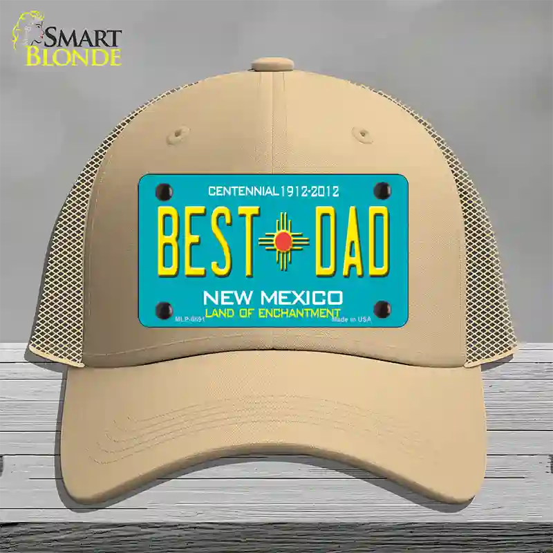 Best Dad New Mexico Novelty License Plate Hat Mesh / Khaki