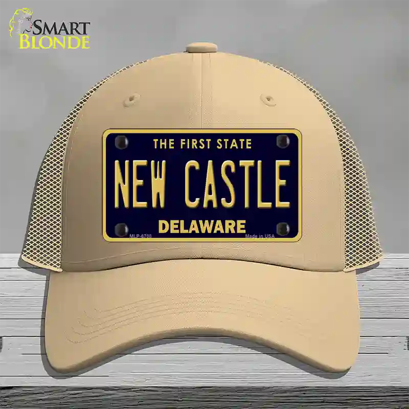 New Castle Delaware Novelty License Plate Hat Mesh / Khaki