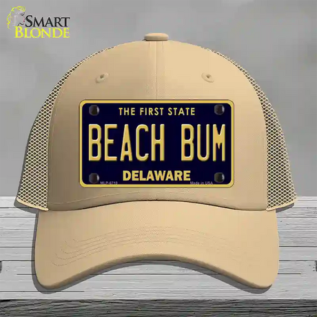 Beach Bum Delaware Novelty License Plate Hat Mesh / Khaki