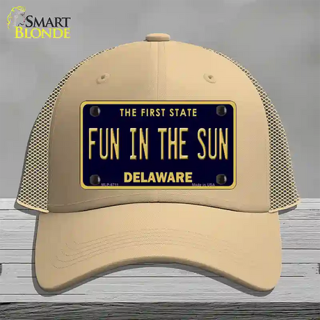 Fun In The Sun Delaware Novelty License Plate Hat Mesh / Khaki