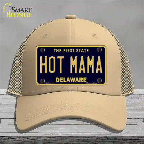 Hot Mama Delaware Novelty License Plate Hat Mesh / Khaki