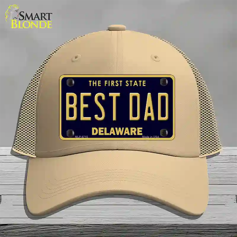 Best Dad Delaware Novelty License Plate Hat Mesh / Khaki