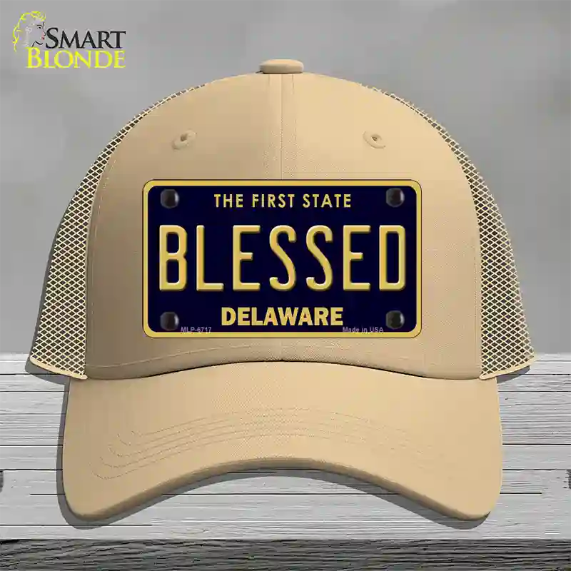 Blessed Delaware Novelty License Plate Hat Mesh / Khaki