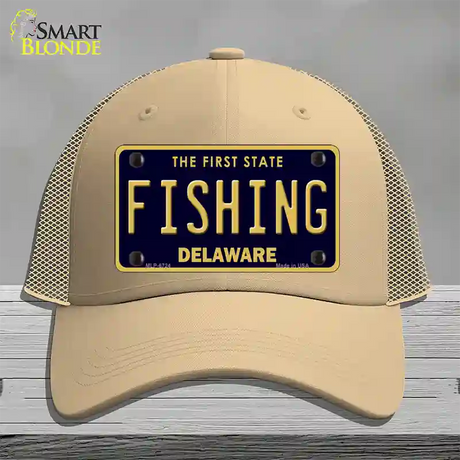 Fishing Delaware Novelty License Plate Hat Mesh / Khaki